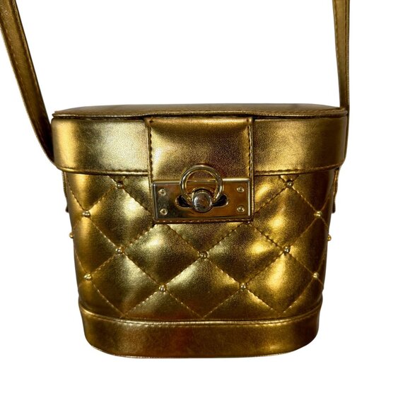 Vintage Metallic Gold Quilted Shoulder Bag - Picture 1 of 4